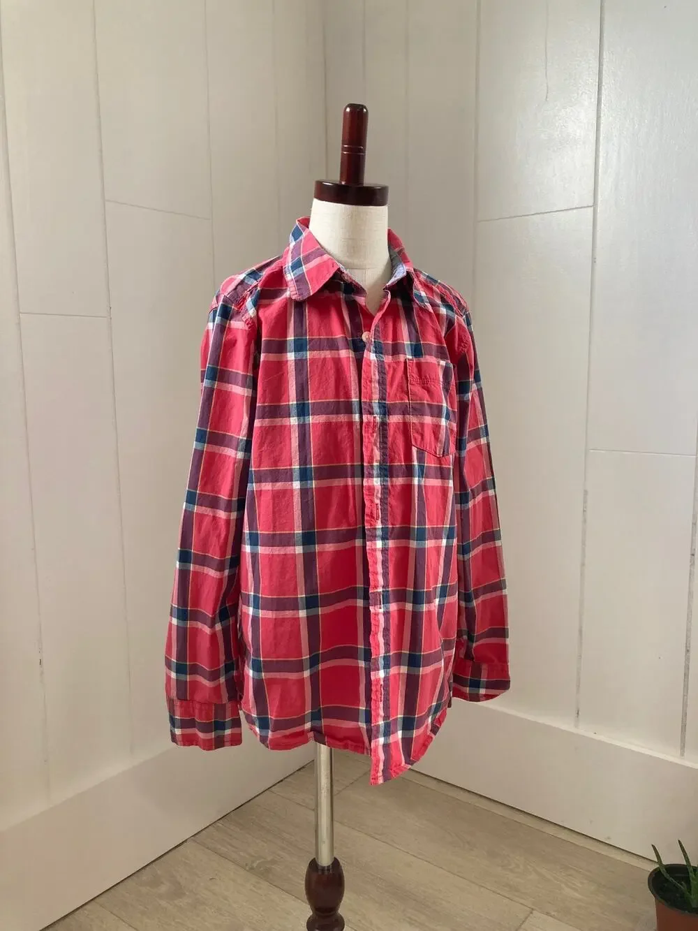 Oshkosh Coral and Blue Plaid Buttondown, Size 12